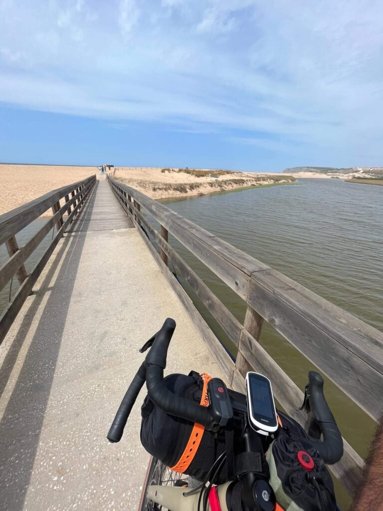Bikepacking Portugal — boardwalk cycling path along the beach