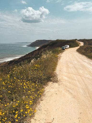 Bikepacking Portugal — clifftop gravel road to Nazaré